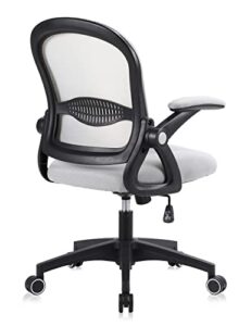 office chair, ergonomic chair home office desk chairs, breathable mid-back comfortable mesh computer chair with pu silent wheels, flip-up armrests, tilt function, lumbar support (black/grey)