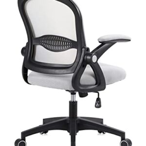 Office Chair, Ergonomic Chair Home Office Desk Chairs, Breathable Mid-Back Comfortable Mesh Computer Chair with PU Silent Wheels, Flip-up Armrests, Tilt Function, Lumbar Support (Black/Grey)