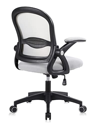 Office Chair, Ergonomic Chair Home Office Desk Chairs, Breathable Mid-Back Comfortable Mesh Computer Chair with PU Silent Wheels, Flip-up Armrests, Tilt Function, Lumbar Support (Black/Grey)