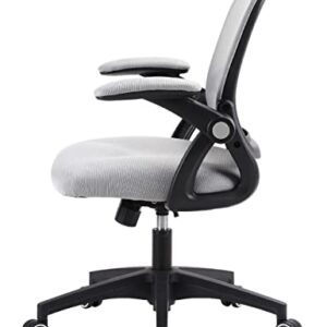 Office Chair, Ergonomic Chair Home Office Desk Chairs, Breathable Mid-Back Comfortable Mesh Computer Chair with PU Silent Wheels, Flip-up Armrests, Tilt Function, Lumbar Support (Black/Grey)