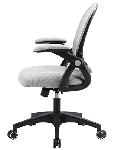 Office Chair, Ergonomic Chair Home Office Desk Chairs, Breathable Mid-Back Comfortable Mesh Computer Chair with PU Silent Wheels, Flip-up Armrests, Tilt Function, Lumbar Support (Black/Grey)