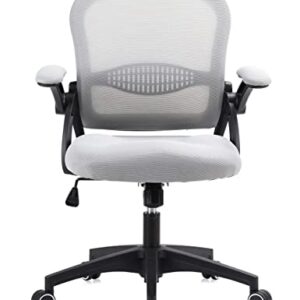 Office Chair, Ergonomic Chair Home Office Desk Chairs, Breathable Mid-Back Comfortable Mesh Computer Chair with PU Silent Wheels, Flip-up Armrests, Tilt Function, Lumbar Support (Black/Grey)