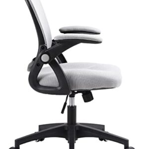 Office Chair, Ergonomic Chair Home Office Desk Chairs, Breathable Mid-Back Comfortable Mesh Computer Chair with PU Silent Wheels, Flip-up Armrests, Tilt Function, Lumbar Support (Black/Grey)