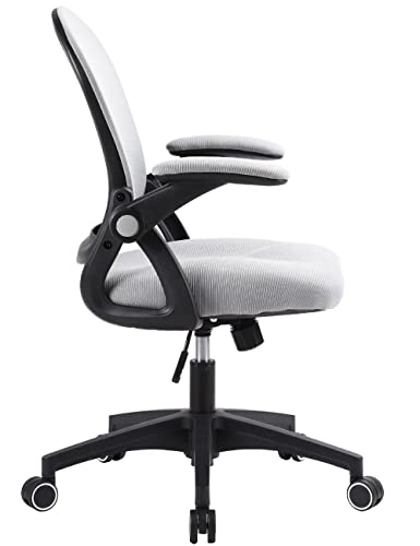 Office Chair, Ergonomic Chair Home Office Desk Chairs, Breathable Mid-Back Comfortable Mesh Computer Chair with PU Silent Wheels, Flip-up Armrests, Tilt Function, Lumbar Support (Black/Grey)