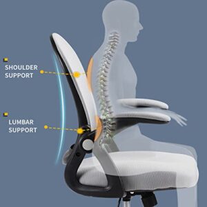 Office Chair, Ergonomic Chair Home Office Desk Chairs, Breathable Mid-Back Comfortable Mesh Computer Chair with PU Silent Wheels, Flip-up Armrests, Tilt Function, Lumbar Support (Black/Grey)