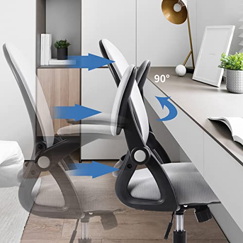 Office Chair, Ergonomic Chair Home Office Desk Chairs, Breathable Mid-Back Comfortable Mesh Computer Chair with PU Silent Wheels, Flip-up Armrests, Tilt Function, Lumbar Support (Black/Grey)