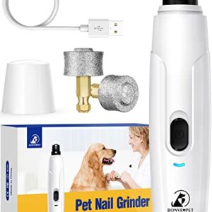 Bonve Pet Dog Nail Grinder, Upgraded Cat Dog Nail Trimmers Super Quiet Dog Nail Clipper with 2 Grinding Wheels, USB Rechargeable Pet Nail Clippers for Small Large Cats Dogs Breed Nails