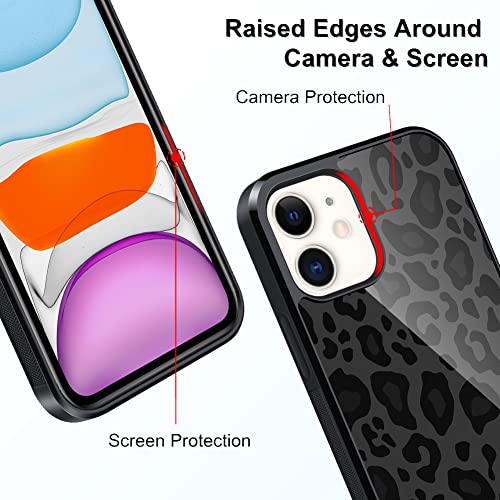 TEAUGHT Compatible with iPhone 11 Case 6.1 inch, Cute Pattern Black Leopard + Screen Protector Tire Shockproof Cover, Designed for iPhone 11 Case for Girls Women