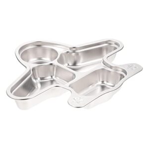 hemoton snack steel plates stainless steel divided dinner plate airplane shaped divided dinner tray platter food serving tray for adults picky eaters campers stainless