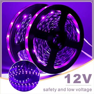 AIMEOKO LED Black Light Strip Kit,32.8ft 600 LEDs 12V Flexible UV Blacklight Fixtures for Indoor Bedroom Decoration,Fluorescent Dance Party,Wedding,Birthday,Halloween,Body Paint,Non-Waterproof