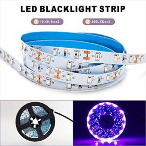 AIMEOKO LED Black Light Strip Kit,32.8ft 600 LEDs 12V Flexible UV Blacklight Fixtures for Indoor Bedroom Decoration,Fluorescent Dance Party,Wedding,Birthday,Halloween,Body Paint,Non-Waterproof