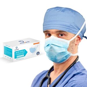 mavina surgical disposable face mask 3-ply ecoguard b with tie-on, made-in-usa, astm level 3, bfe&pfe>98%, procedure face mask for protection, medical grade mask, 50 pack(model no.: eco02)