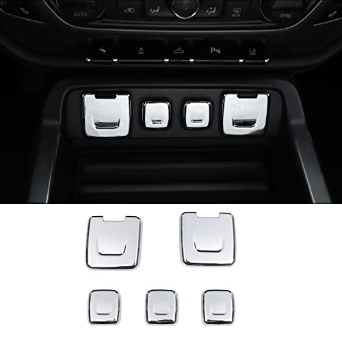 RT-TCZ Cigarette Lighter Port USB Charging Power Socket Base Lid Trim Cover Interior ABS Accessories for Chevrolet Silverado GMC 2014-2018 Chrome 5PCS