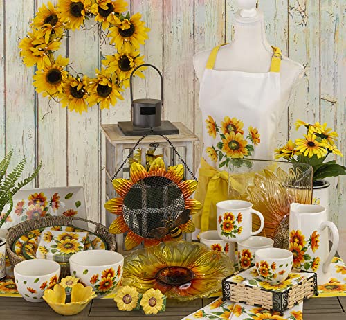 Boston International Glass Serving Plate, 10 x 10-Inches, Sunflowers