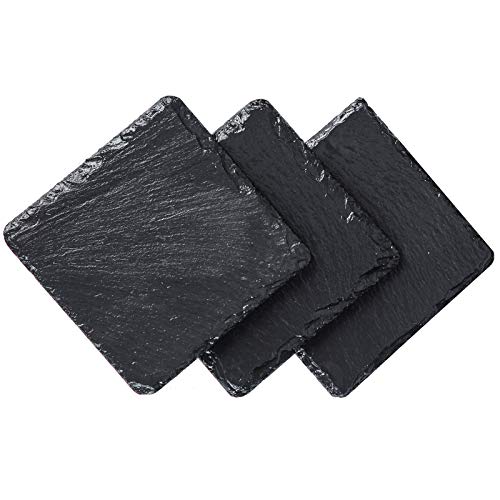 Set of 6 Coasters Slate Coasters with Hemp Rope Drink Coasters Black Stone