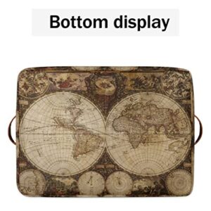 Vintage World Map Fabric Storage Cubes Collapsible Storage Bins, Nautical Map Storage Boxes for Organizing Storage Baskets with Handles for Shelves, Closet, Toy, Nursery (15x11x9.5 Inch)