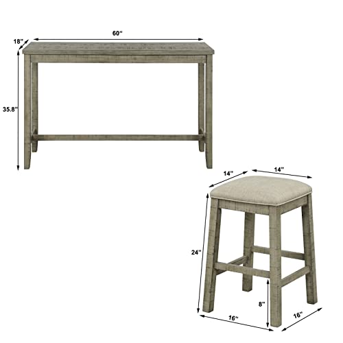 FRITHJILL 4 Piece Counter Height Table and Stools Set, Rustic Bar Dining Table Set with USB Interface and Power Socket