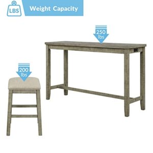 FRITHJILL 4 Piece Counter Height Table and Stools Set, Rustic Bar Dining Table Set with USB Interface and Power Socket