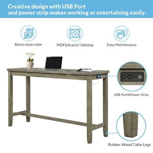 FRITHJILL 4 Piece Counter Height Table and Stools Set, Rustic Bar Dining Table Set with USB Interface and Power Socket