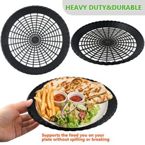 WYOMER 15 Pack 10'' White Plastic Paper Plate Holder, Hollow Paper Plate Special Holder,Imitation Rattan Weaving Reusable Plate Holder (Black)