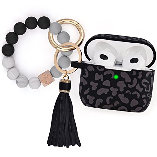 Case for Airpods 3 (2021), Filoto Silicone Airpod 3rd Generation Case Cover with Bracelet Keychain, Cute Protective Case for Apple Air Pod 3 Wireless Charging Case Women Girl (Dark Leopard)