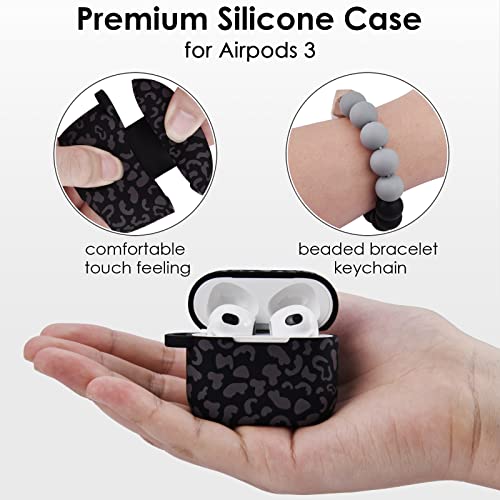 Case for Airpods 3 (2021), Filoto Silicone Airpod 3rd Generation Case Cover with Bracelet Keychain, Cute Protective Case for Apple Air Pod 3 Wireless Charging Case Women Girl (Dark Leopard)