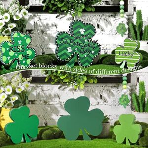 3 Pieces St. Patrick's Day Wooden Decors Irish Shamrocks Ornaments Lucky Clover Baubles Green Shamrock Signs for Desk, Office and Home Decoration (Cute Style)