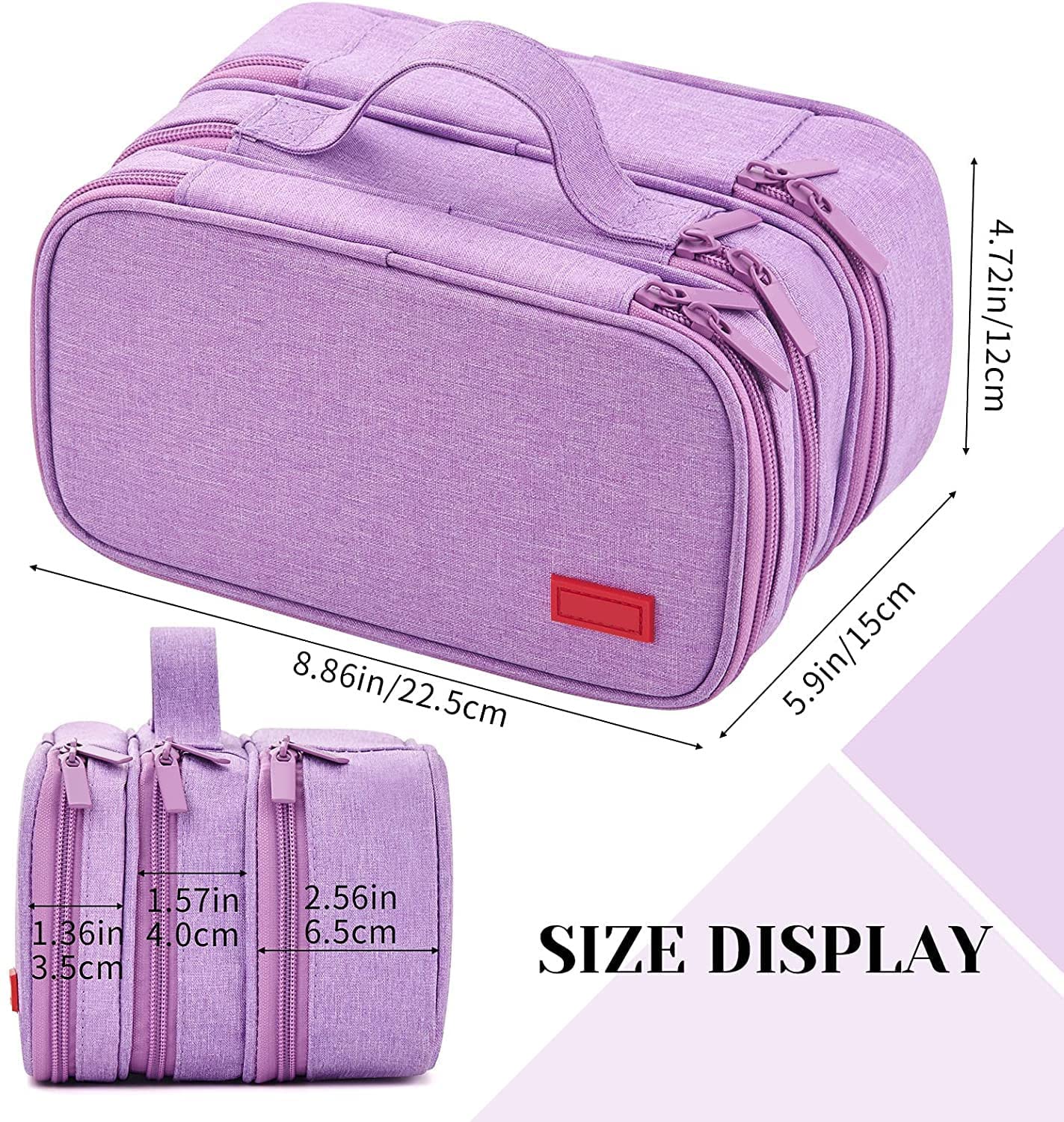 SAIVEN Large Capacity Pen Pencil Case Stationery Storage Large Handle Pen Pouch Bag 3 Layers Pen Pencil Organizer Bag with Double Zipper, Cosmetic Bag for Men Women Adults (Purple)