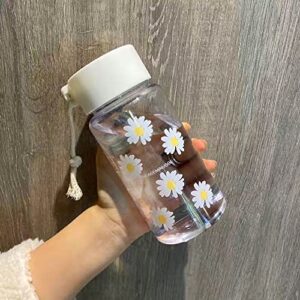 chdhaltd 500ml small daisy transparent plastic water bottles with portable rope for travel drinkware water bottles tea cup(a6,transparent)