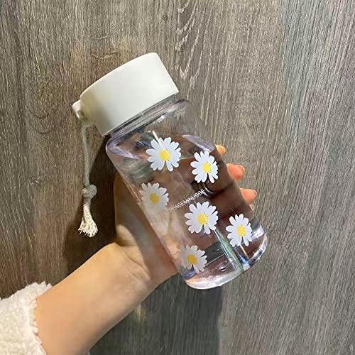 CHDHALTD 500ml Small Daisy Transparent Plastic Water Bottles with Portable Rope for Travel Drinkware Water Bottles Tea Cup(A6,Transparent)