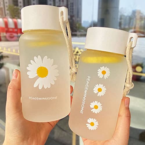 CHDHALTD 500ml Small Daisy Transparent Plastic Water Bottles with Portable Rope for Travel Drinkware Water Bottles Tea Cup(A6,Transparent)