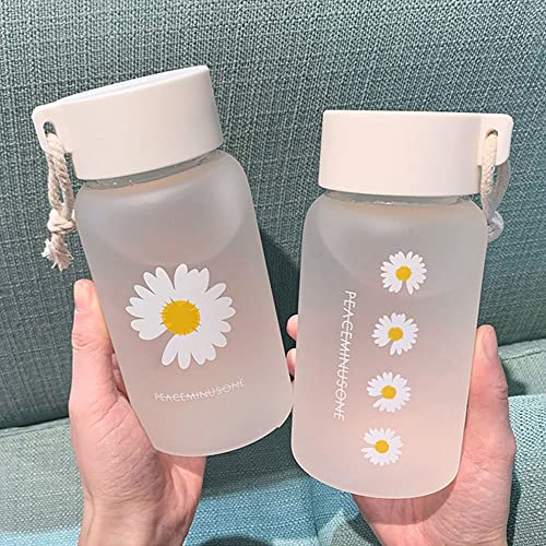 CHDHALTD 500ml Small Daisy Transparent Plastic Water Bottles with Portable Rope for Travel Drinkware Water Bottles Tea Cup(A6,Transparent)