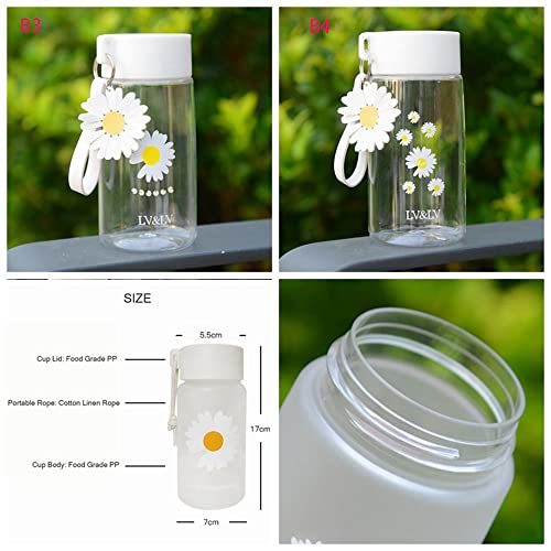 CHDHALTD 500ml Small Daisy Transparent Plastic Water Bottles with Portable Rope for Travel Drinkware Water Bottles Tea Cup(A6,Transparent)