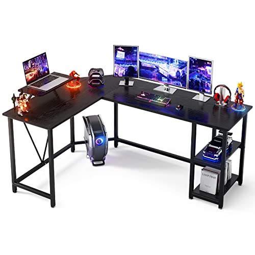 GreenForest L Shaped Gaming Desk with Monitor Stand 66 inch Large Corner Computer Desk with Storage Shelves for Home Office Pc Workstation Writing Desk,Black