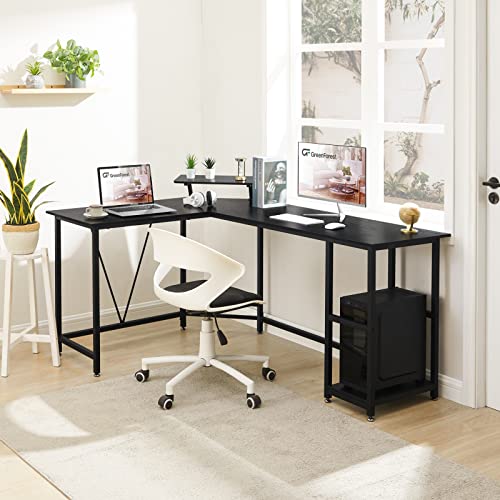 GreenForest L Shaped Gaming Desk with Monitor Stand 66 inch Large Corner Computer Desk with Storage Shelves for Home Office Pc Workstation Writing Desk,Black