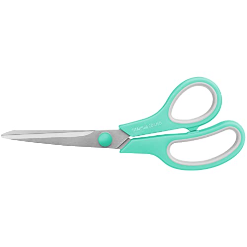 Scissors 8" Multipurpose Scissors Titanium Coated Sturdy Sharp Scissors Right/Left Handed Comfort-Grip Handles for Office Home School Sewing Fabric Craft Supplies Green/Gray