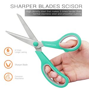 Scissors 8" Multipurpose Scissors Titanium Coated Sturdy Sharp Scissors Right/Left Handed Comfort-Grip Handles for Office Home School Sewing Fabric Craft Supplies Green/Gray