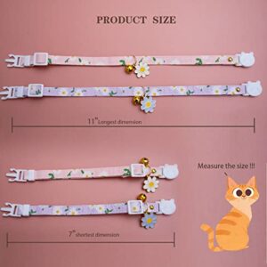 2 Pack Cotton Breakaway Cat Collars with Bell Flower Pendant Kitty Kitten Collars Pink Purple Collar for Female Girl Cats Male Boy Cats