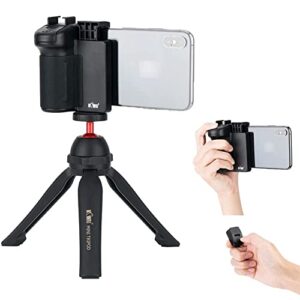 cell phone tripod mount camera grip with detachable bluetooth shutter remote control + vlog mini tabletop tripod with handgrip for compact mirrorless dslr camera selfie stick