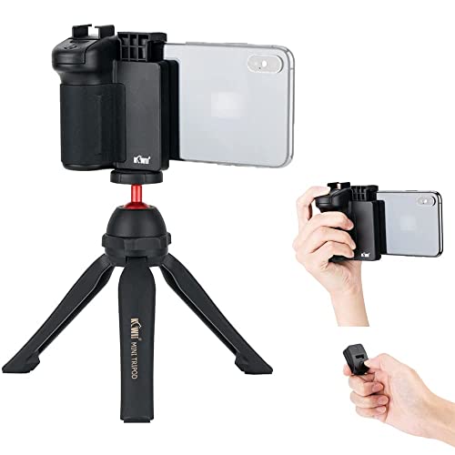 Cell Phone Tripod Mount Camera Grip with Detachable Bluetooth Shutter Remote Control + Vlog Mini Tabletop Tripod with Handgrip for Compact Mirrorless DSLR Camera Selfie Stick