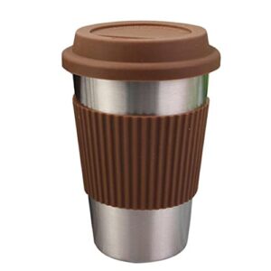 Hoshen 17 Ounce Tumbler Mug (With Silicone Lid), Stainless Steel Coffee Cup, Anti-Scald Coaster, Beverage Cup，Brown