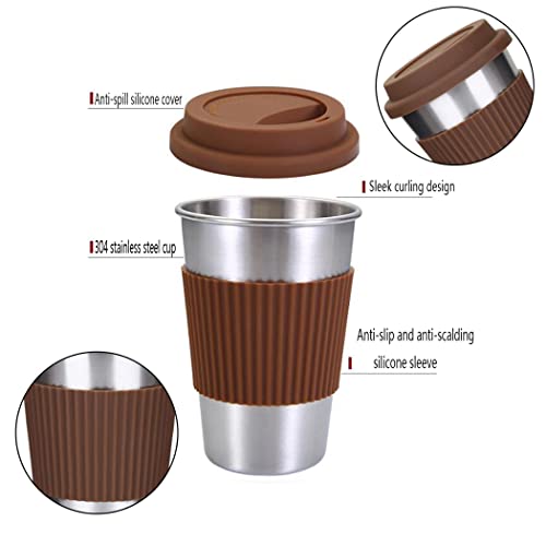 Hoshen 17 Ounce Tumbler Mug (With Silicone Lid), Stainless Steel Coffee Cup, Anti-Scald Coaster, Beverage Cup，Brown