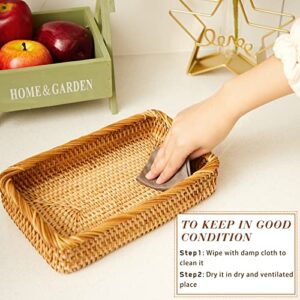 2 Pieces Rattan Toilet Tank Baskets, Handwoven Bathroom Sink Vanity Tray Decor for Counter, Rectangular Wicker Storage Basket Small Serving Trays for Toilet Paper, Towel, Napkin, Bread Organizing