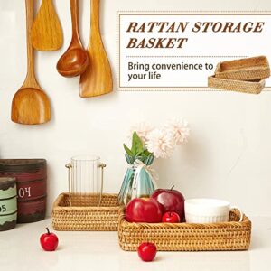 2 Pieces Rattan Toilet Tank Baskets, Handwoven Bathroom Sink Vanity Tray Decor for Counter, Rectangular Wicker Storage Basket Small Serving Trays for Toilet Paper, Towel, Napkin, Bread Organizing