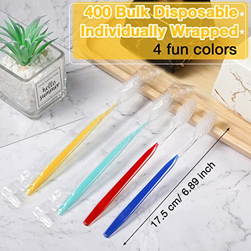 Honeydak 400 Pack Disposable Toothbrushes Individually Wrapped Toothbrushes Manual Single Use Toothbrush Soft Bristle Toothbrush Colorful Disposable Tooth Brush Set for Adults Kids Travel Toiletries
