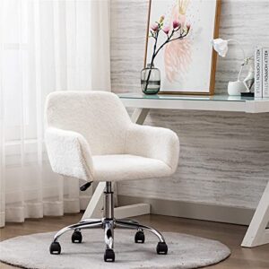 modern faux fur home office chair, upholstered fluffy makeup vanity chair for teen girls swivel desk chair, height adjustable leisure elegant chair, white