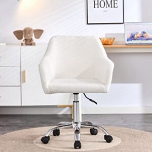 Modern Faux Fur Home Office Chair, Upholstered Fluffy Makeup Vanity Chair for Teen Girls Swivel Desk Chair, Height Adjustable Leisure Elegant chair, White