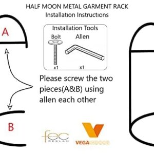 VEGAINDOOR Half Moon Metal Clothes Rack Strong Garment Rack, Industrial Clothing Rack,Heavy Duty Clothes Rack,Portable Clothing Rack Hanging Clothes Rack for Small Spaces and Rooms,Metallic Gray