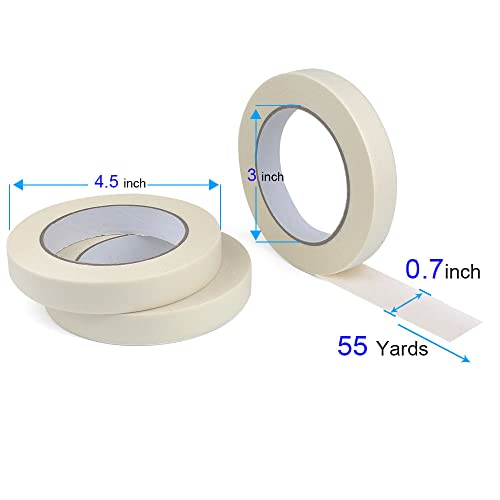 FKEYTO 3 Pack White Masking Tape - 0.7 inch x 55yds. General Purpose Painters Tape for Safe Wall Painting,Office,Labeling, Edge Finishing