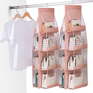 wisdomcreate 2pcs 8 pockets hanging purse handbag organizer clear hanging shelf bag collection storage (pink*2)